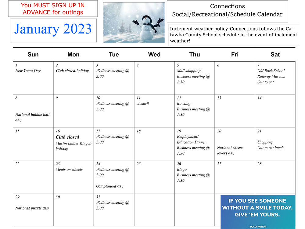 Connections Calendar January 2023